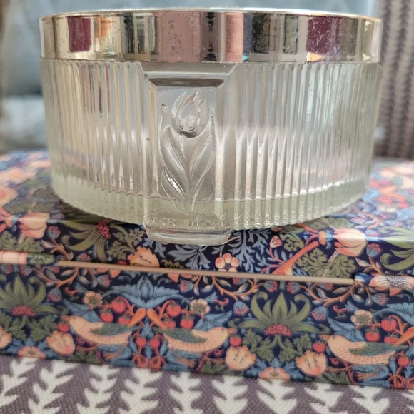 Art Deco Powder Jar Vintage Dresser Jar Trinket Dish Floral Tulip ~ Pretty! - Picture 2 of 16